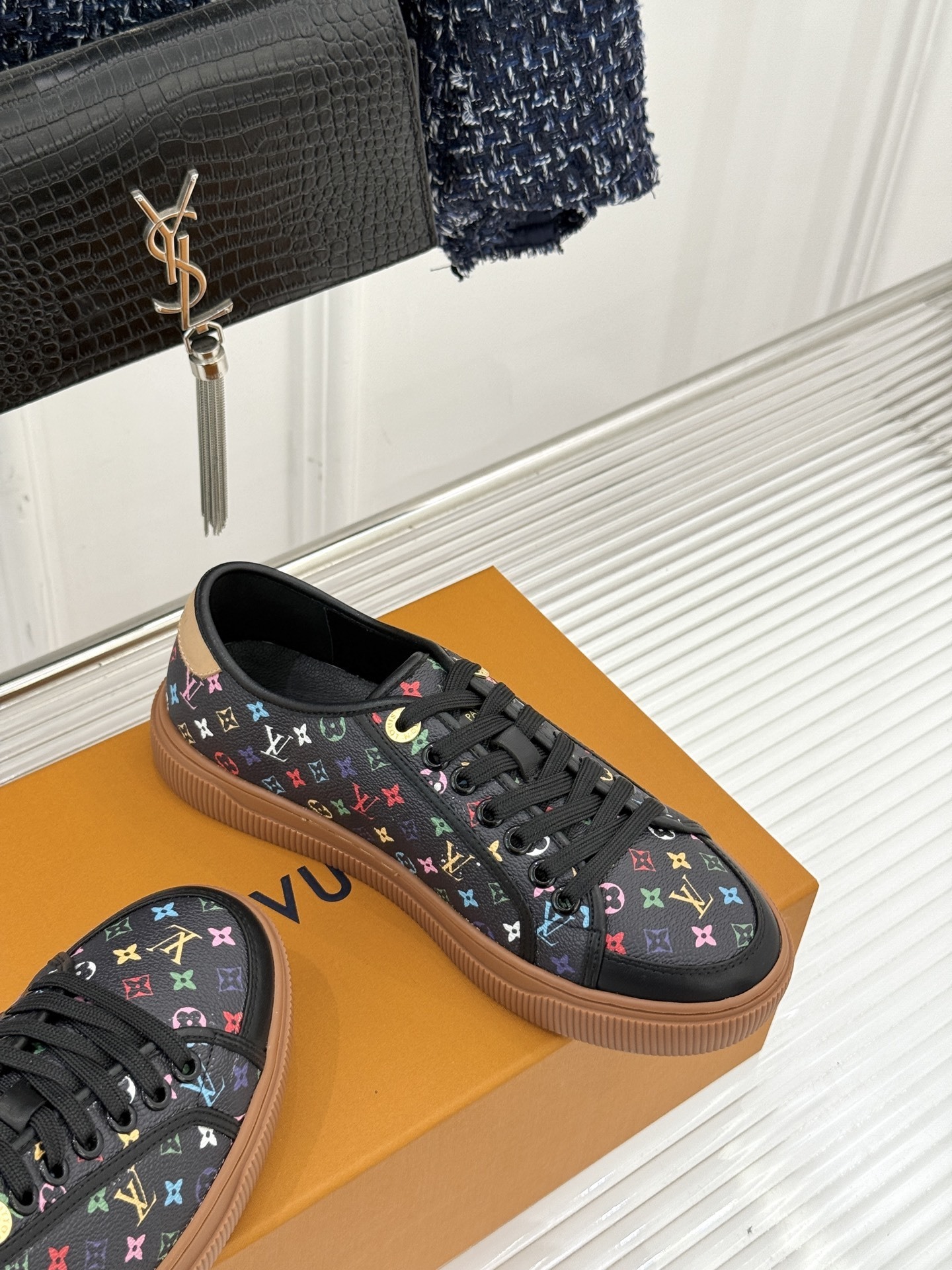 Louis Vuitton x Takashi Murakami Black Multicolor Monogram Low-Top Sneaker - Image 6