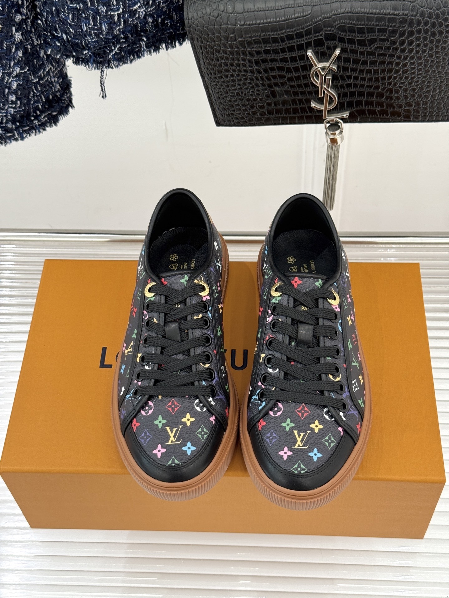 Louis Vuitton x Takashi Murakami Black Multicolor Monogram Low-Top Sneaker - Image 7