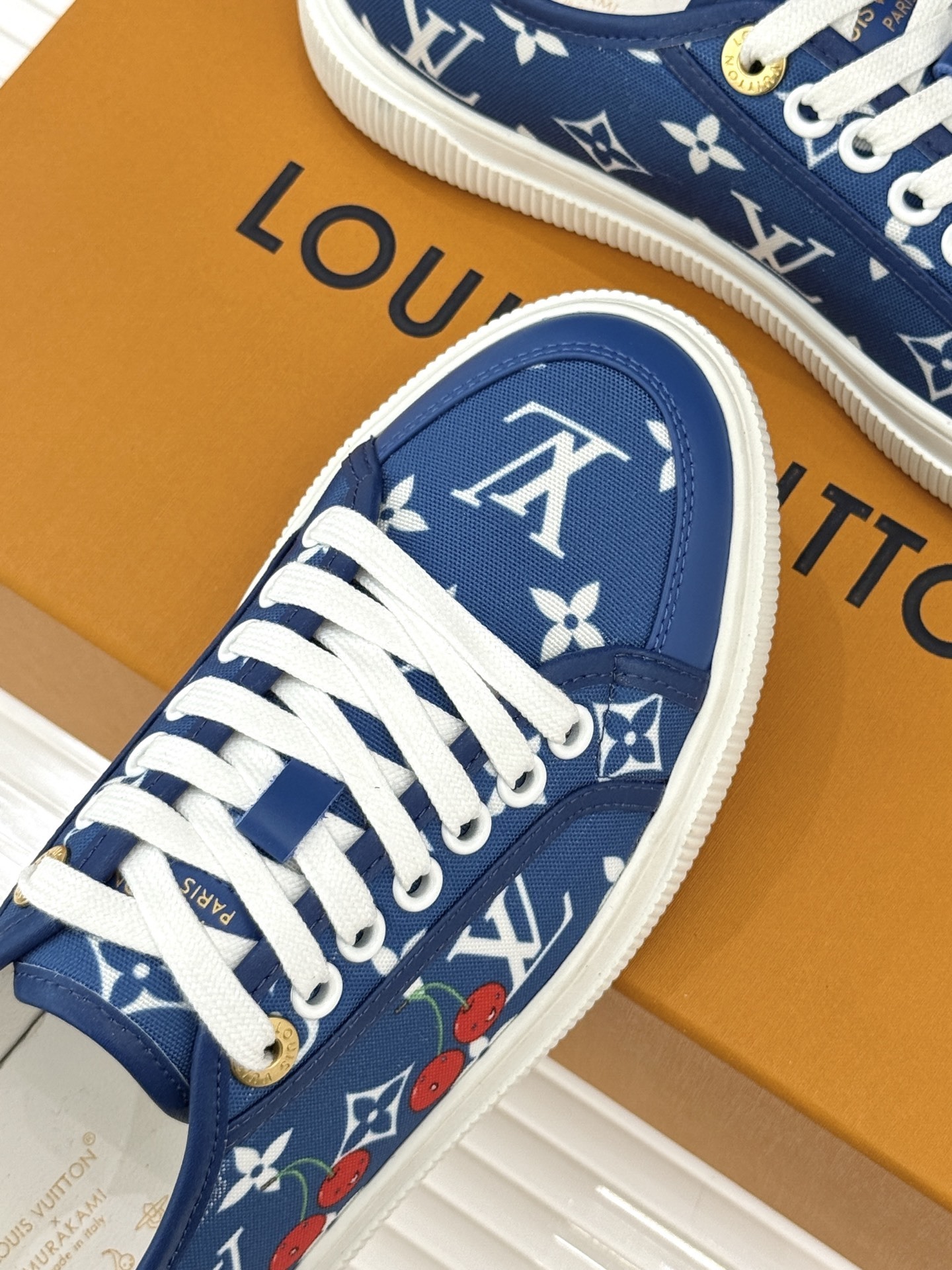 Louis Vuitton x Takashi Murakami Blue Monogram Cherry Lagoon Sneaker - Image 4