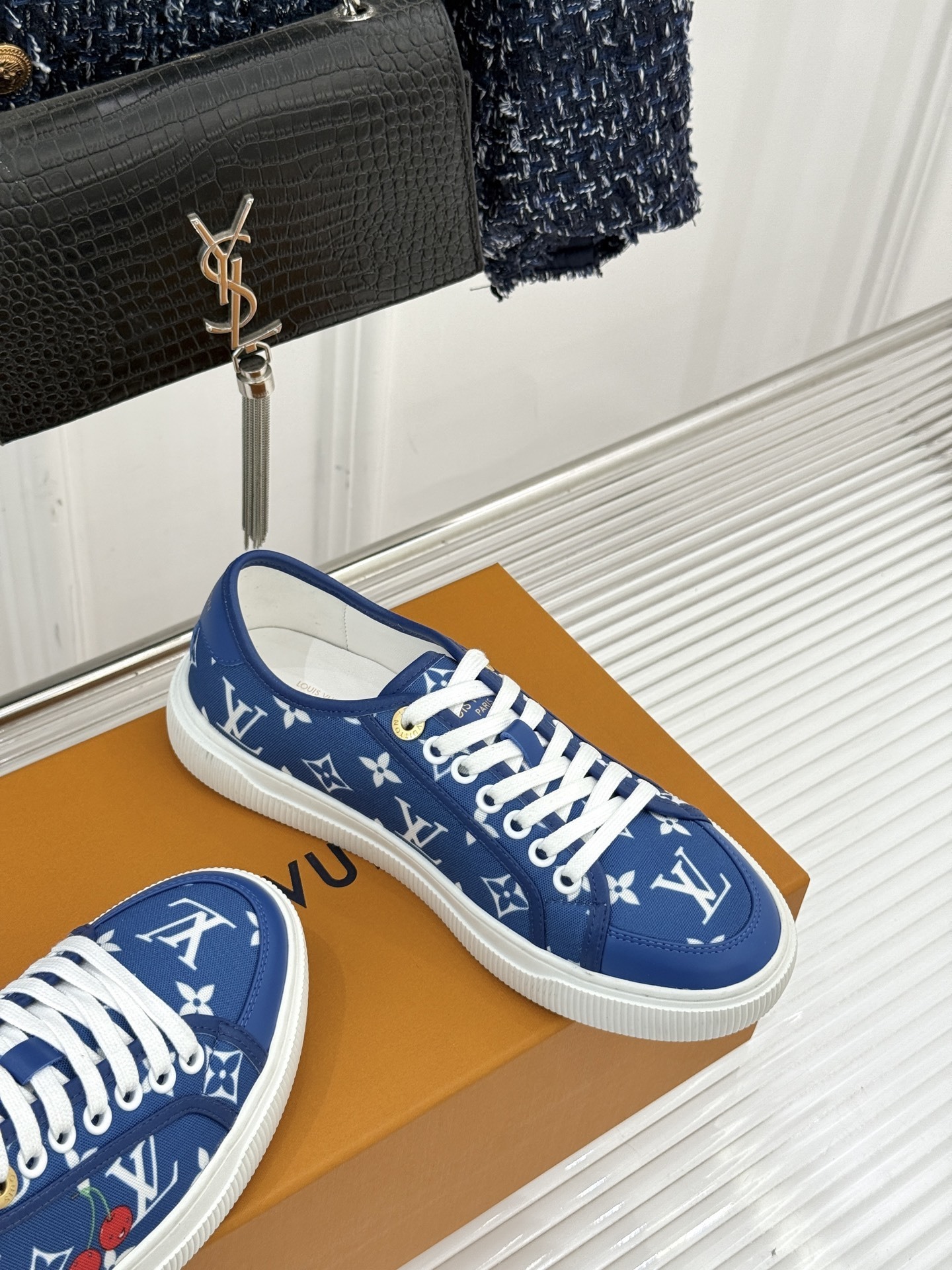 Louis Vuitton x Takashi Murakami Blue Monogram Cherry Lagoon Sneaker - Image 6