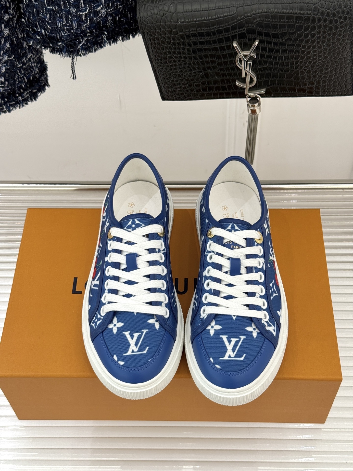 Louis Vuitton x Takashi Murakami Blue Monogram Cherry Lagoon Sneaker - Image 7