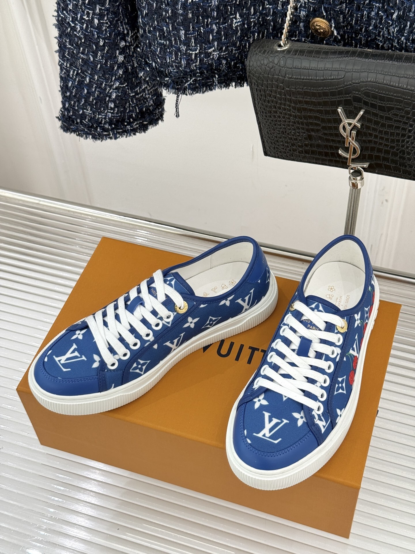 Louis Vuitton x Takashi Murakami Blue Monogram Cherry Lagoon Sneaker - Image 9