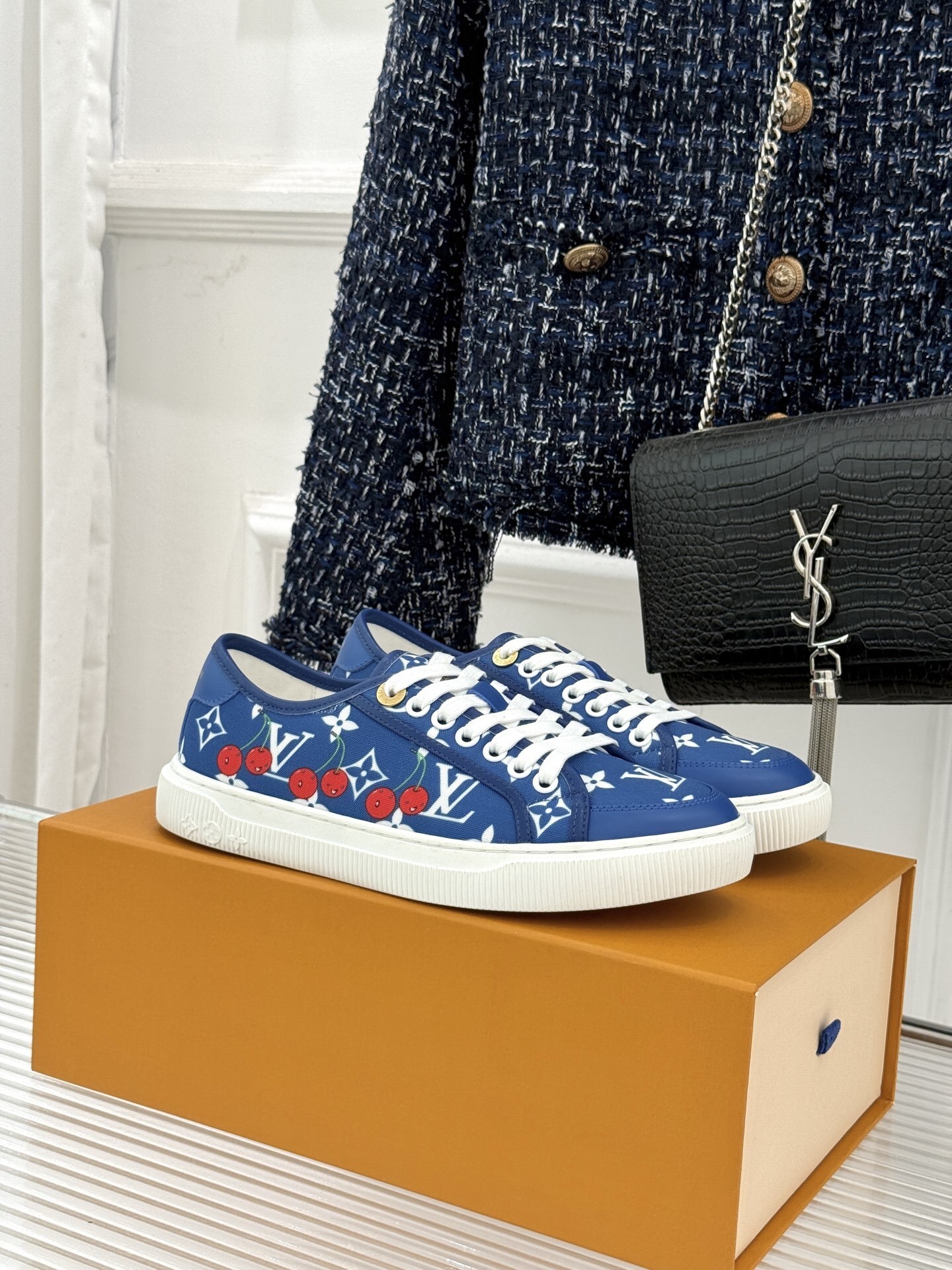 Louis Vuitton x Takashi Murakami Blue Monogram Cherry Lagoon Sneaker - Image 10