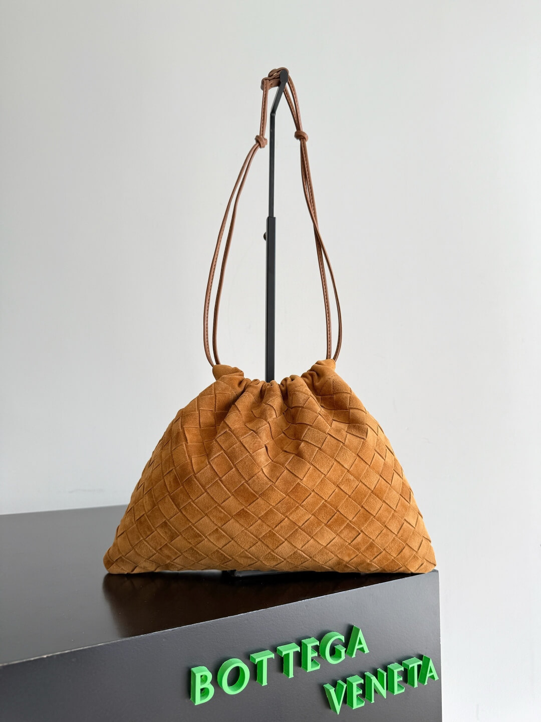 Bottega Veneta Small Intrecciato Suede Pouch Shoulder Bag – Caramel