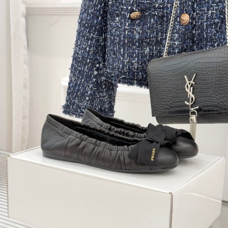 Prada Black Leather Bow Ballet Flats
