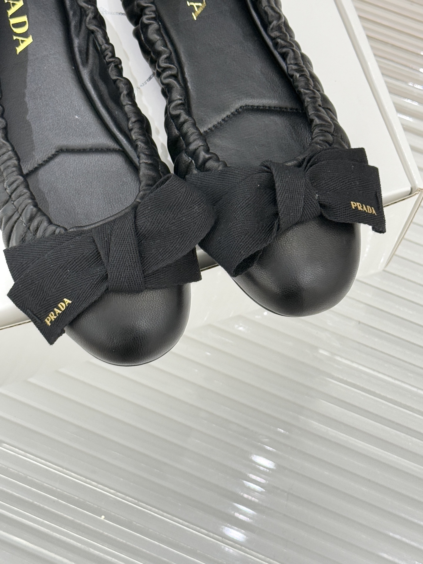 Prada Black Leather Bow Ballet Flats - Image 7