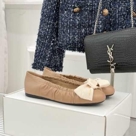 Prada Nude Leather Bow Ballet Flats