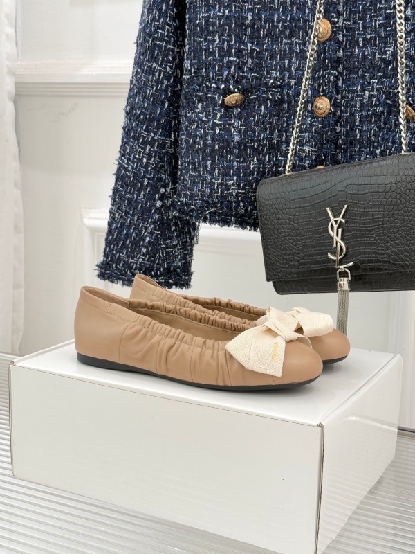 Prada Nude Leather Bow Ballet Flats