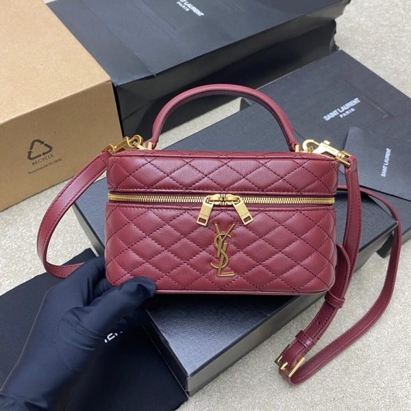 Saint Laurent Gaby Micro Vanity Case in Burgundy Quilted Lambskin