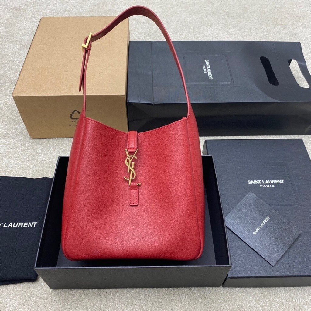 Saint Laurent LE 5 À 7 Small Hobo Bag in Rosewood Grained Leather