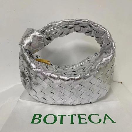 Bottega Veneta Metallic Silver Mini Jodie Intrecciato Leather Hobo Bag