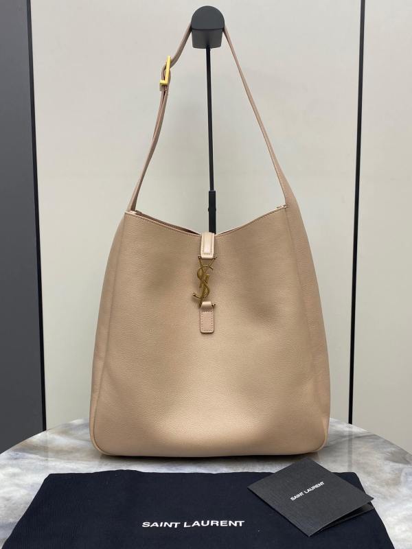 Saint Laurent LE 5 À 7 Large Supple Hobo Bag in Grained Leather – Beige