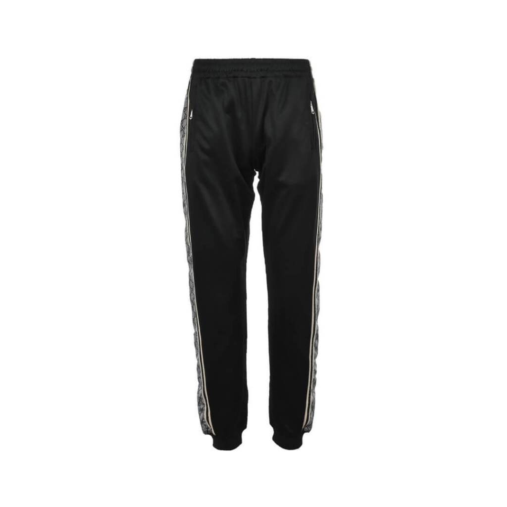 Gucci Logo Sideline Jersey Track Pants – Black with Grey Monogram Panels