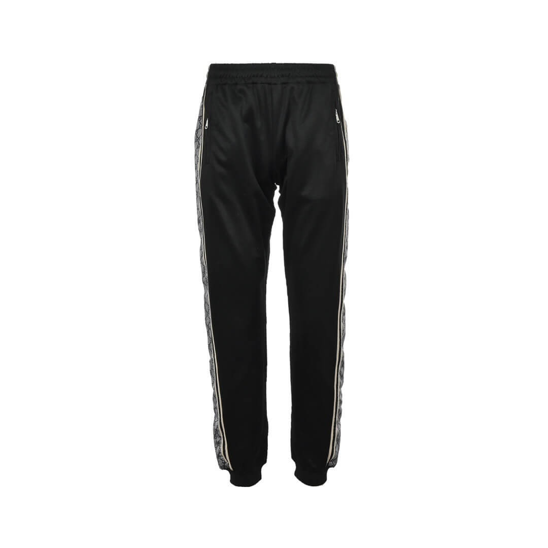 Gucci Logo Sideline Jersey Track Pants – Black with Grey Monogram Panels