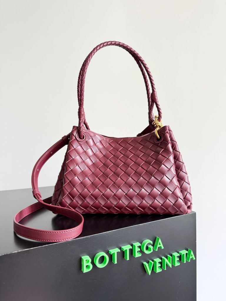 Bottega Veneta Intrecciato Leather Small Andiamo Shoulder Bag in Burgundy