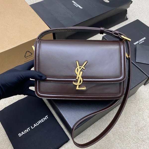 Saint Laurent Solferino Medium Satchel in Dark Brown Box Saint Laurent Leather