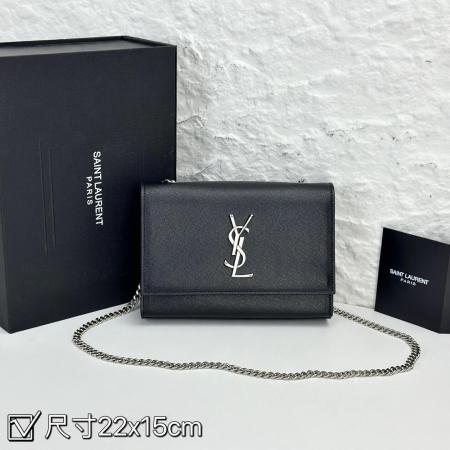 Saint Laurent YSL Kate Chain Wallet  bag in Black Leather