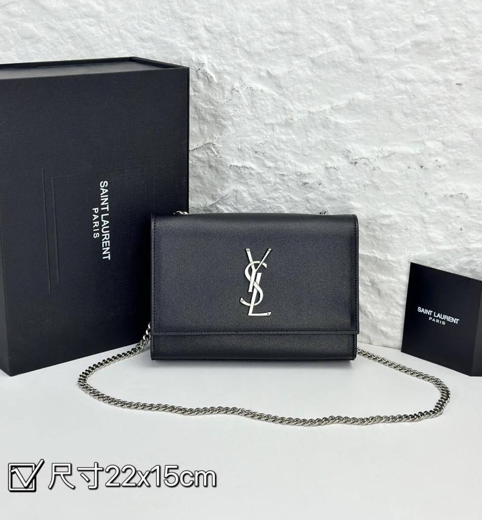 Saint Laurent YSL Kate Chain Wallet  bag in Black Leather