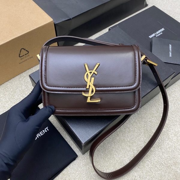 Saint Laurent Solferino Small Satchel in Box Saint Laurent Leather – Dark Brown