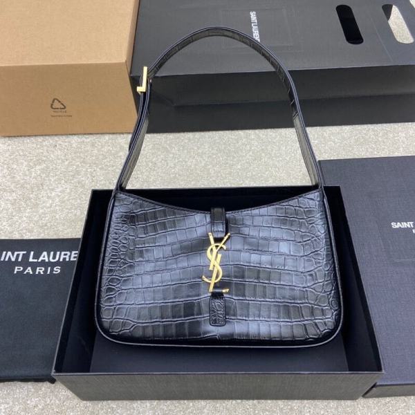 Saint Laurent LE 5 À 7 Shoulder Bag in Black Crocodile-Embossed Leather