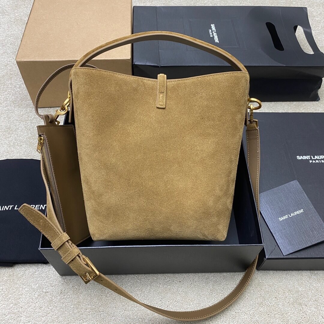 Saint Laurent LE 5 À 7 Small Supple Hobo Bag in Cinnamon Suede & Leather - Image 9