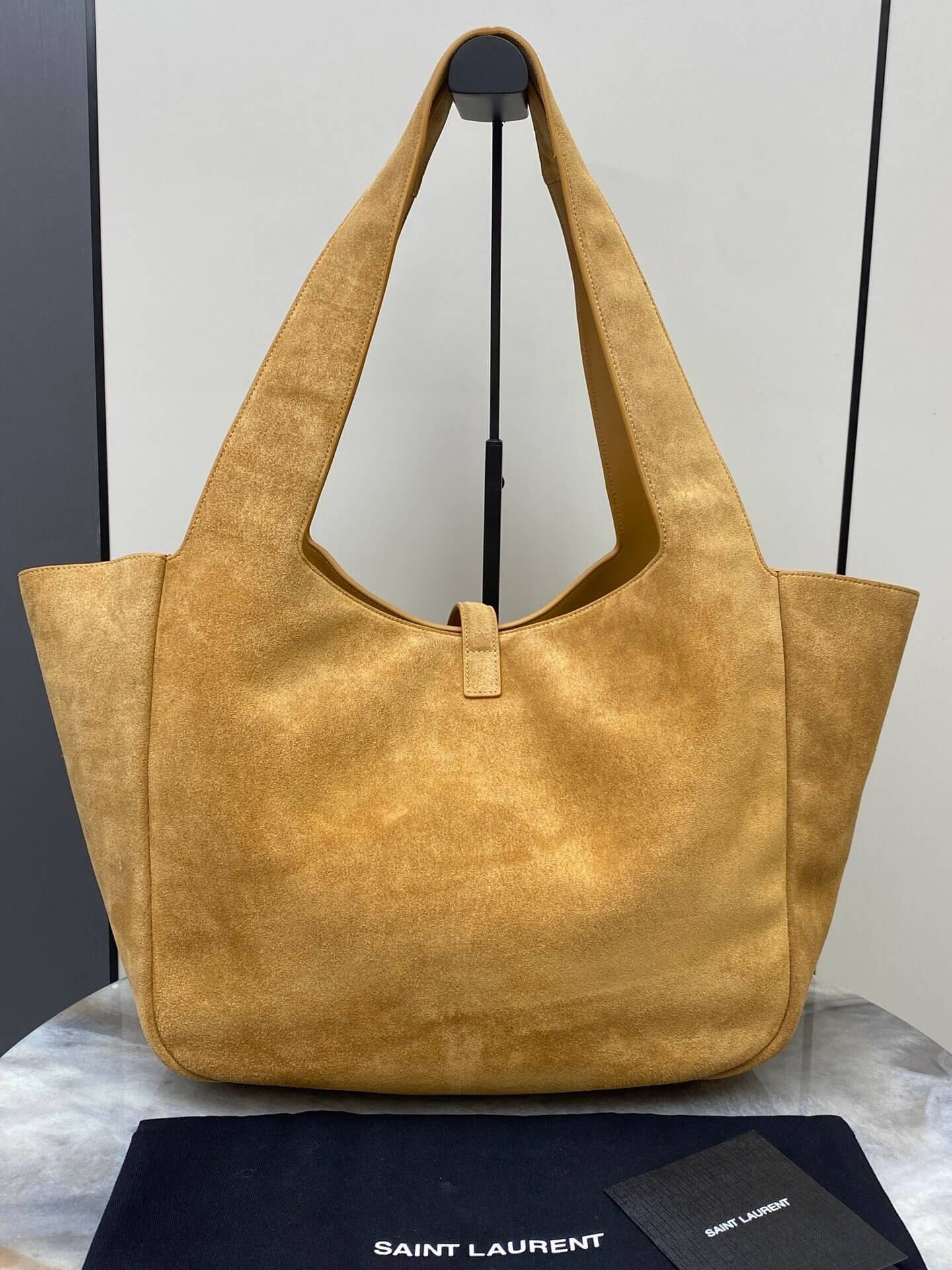 Saint Laurent Bea Tote in Tan Suede with Gold-Tone YSL Hardware in Tan - Image 9