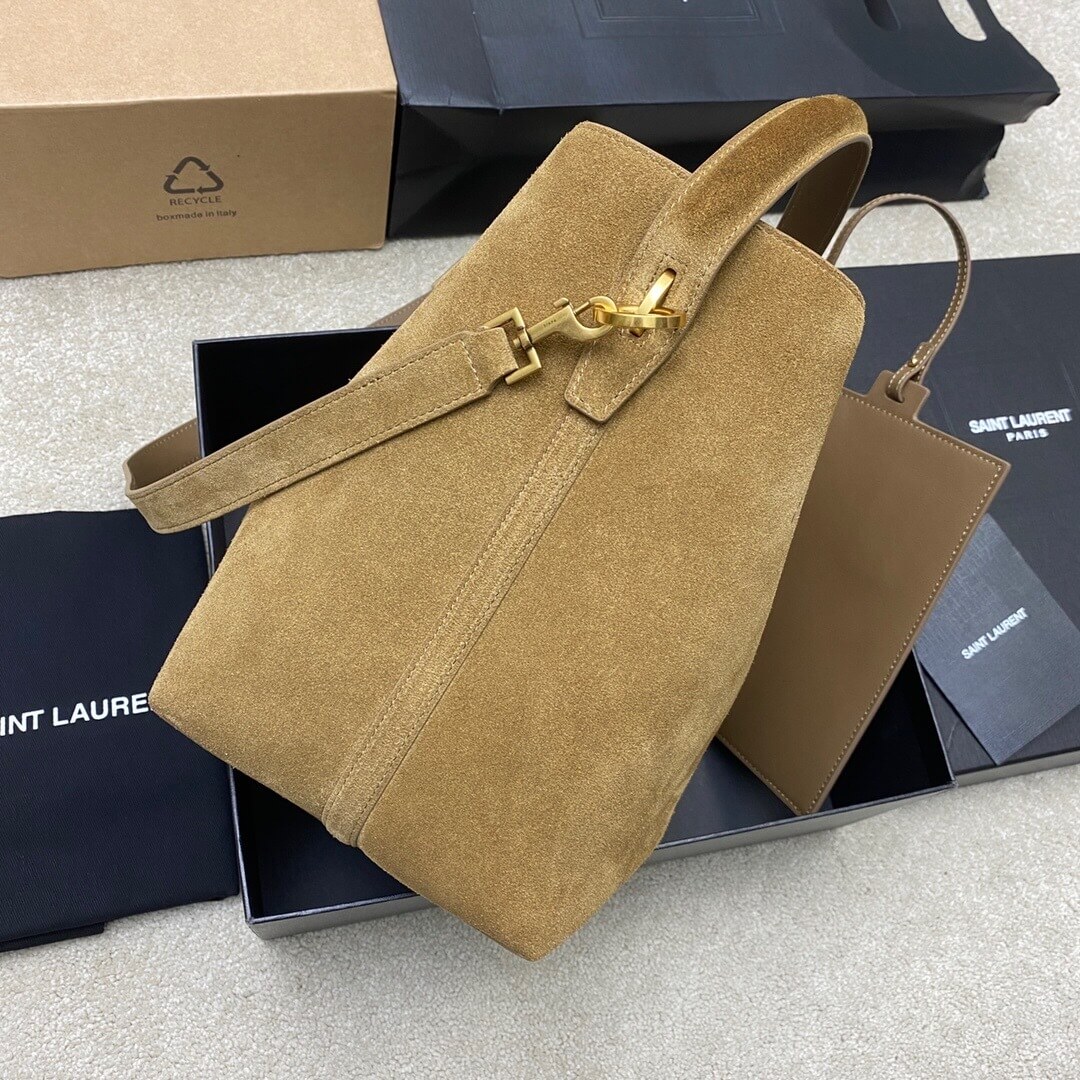 Saint Laurent LE 5 À 7 Small Supple Hobo Bag in Cinnamon Suede & Leather - Image 8