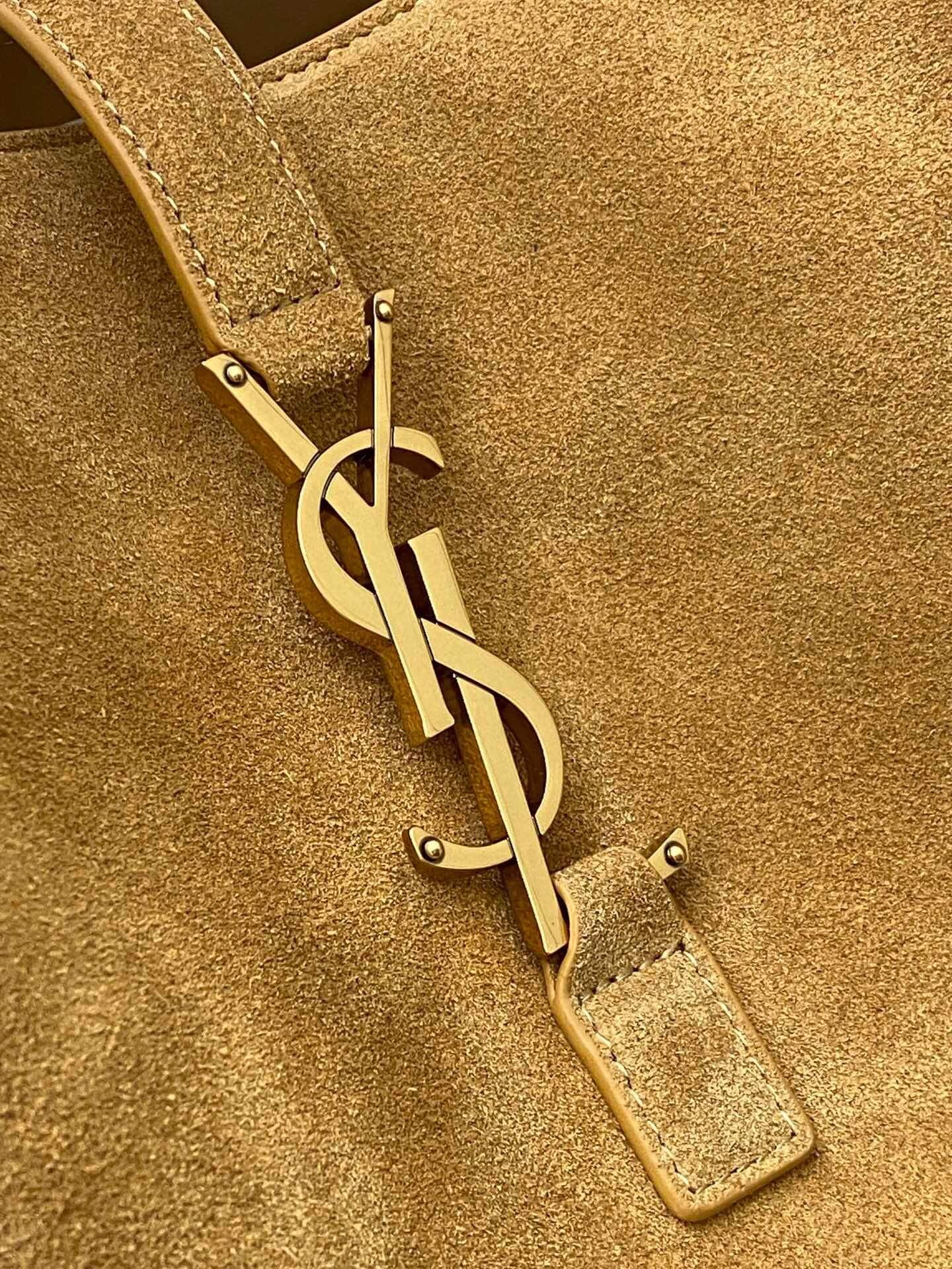 Saint Laurent Bea Tote in Tan Suede with Gold-Tone YSL Hardware in Tan - Image 6