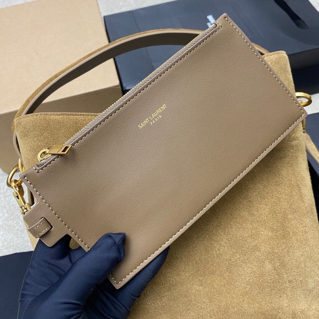 Saint Laurent LE 5 À 7 Small Supple Hobo Bag in Cinnamon Suede & Leather - Image 4