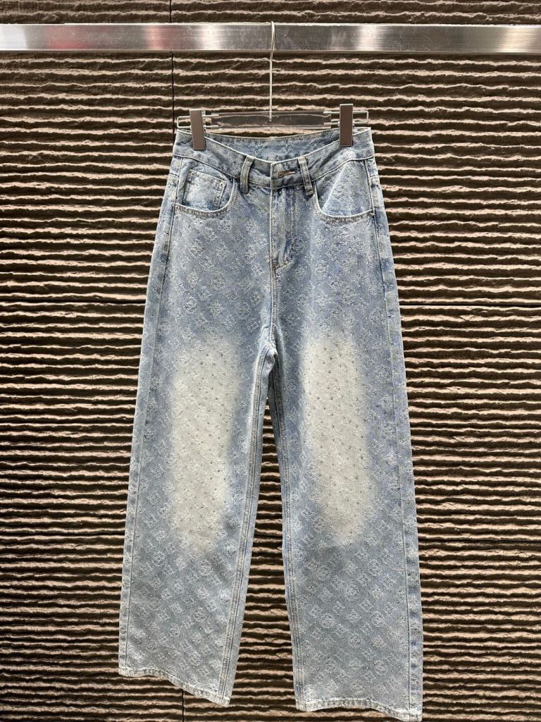 Louis Vuitton Monogram Jacquard Wide-Leg Washed Denim Pants – Light Blue