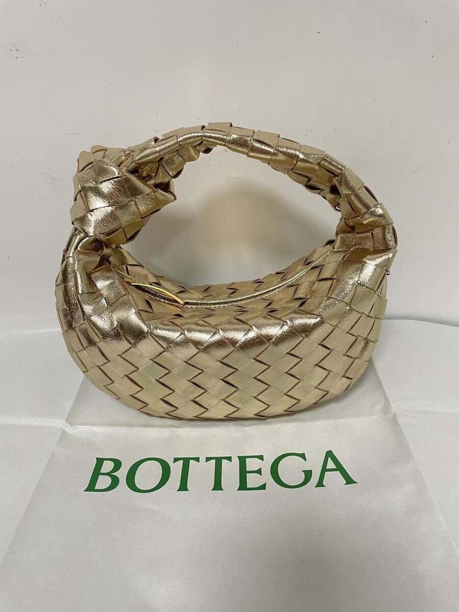 Bottega Veneta Metallic Gold Mini Jodie Intrecciato Leather Hobo Bag - Image 6