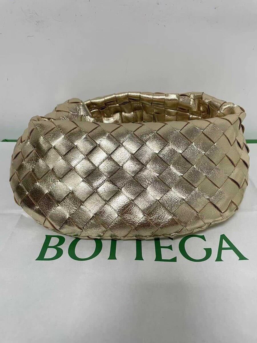 Bottega Veneta Metallic Gold Mini Jodie Intrecciato Leather Hobo Bag - Image 3