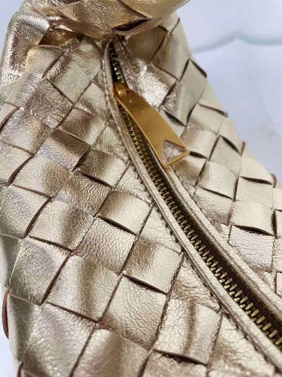 Bottega Veneta Metallic Gold Mini Jodie Intrecciato Leather Hobo Bag - Image 4