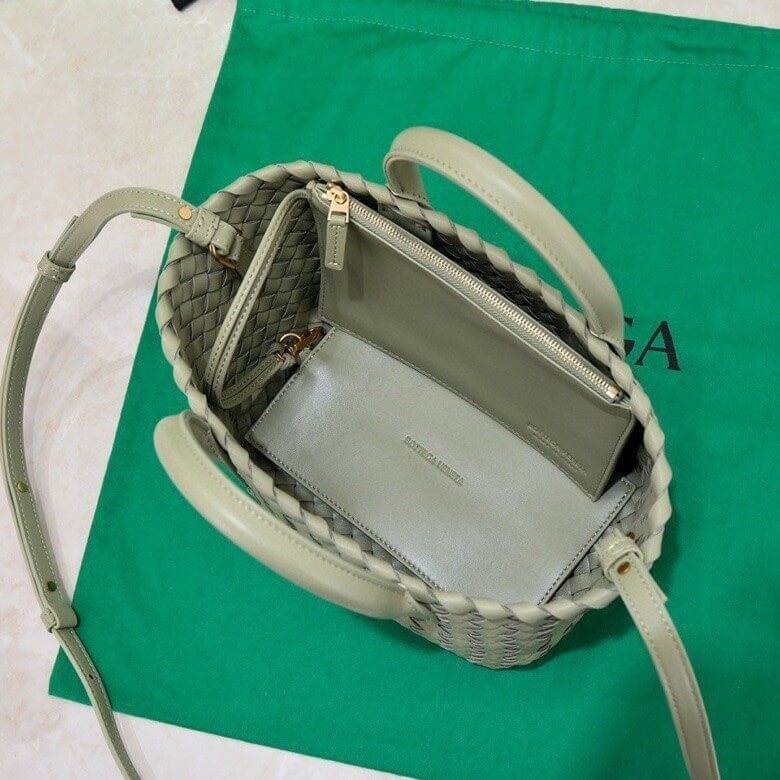 Bottega Veneta Mini Cabat Intrecciato Leather Tote Bag in Sage Green - Image 3