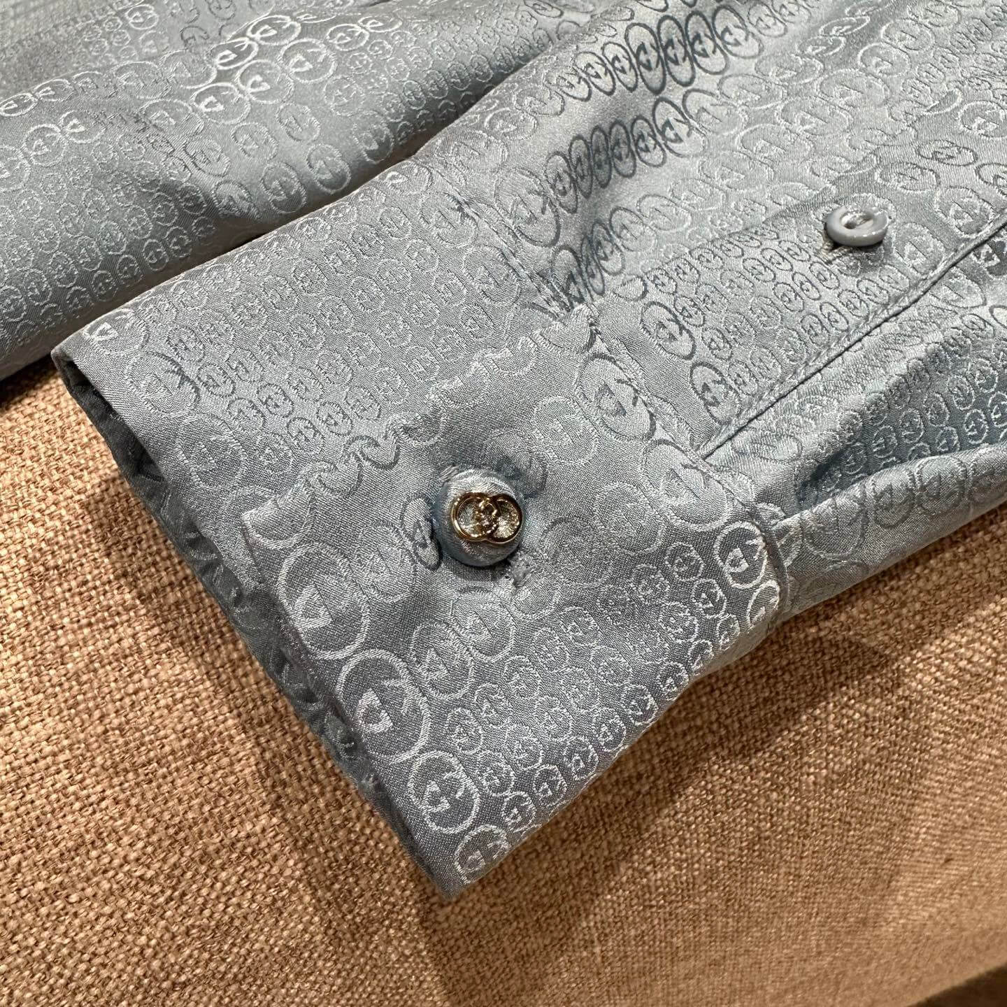 Gucci GG Monogram Silk Jacquard Pussy-Bow Mini Dress in Light Blue - Image 4