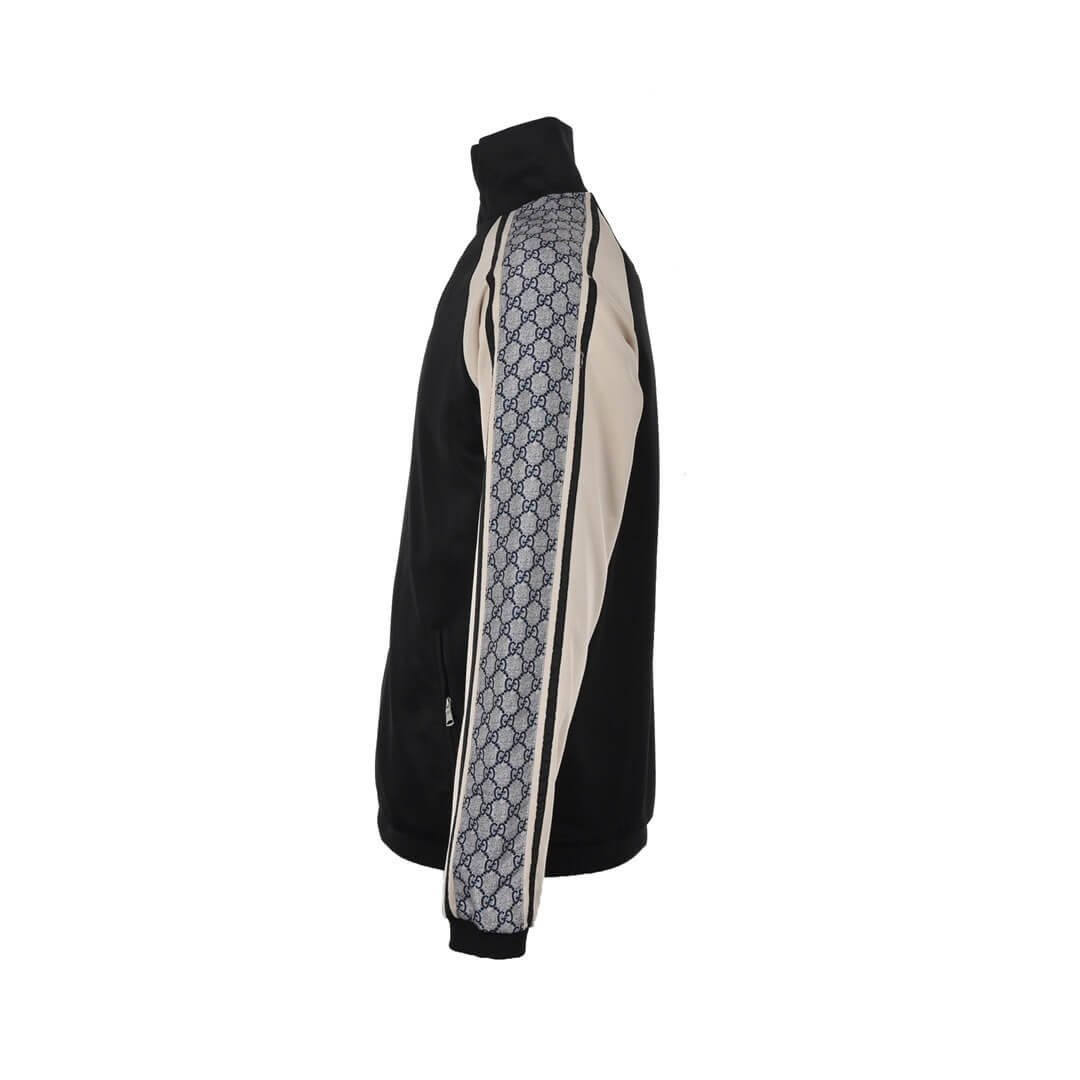 Gucci Men’s Black & Grey Monogram Panel Zip-Up Track Jacket with Contrast Raglan Sleeves - Image 4