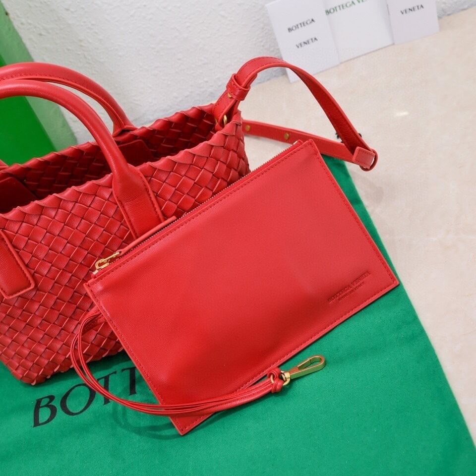 Bottega Veneta Mini Cabat Intrecciato Leather Tote Bag in Fiery Red - Image 5