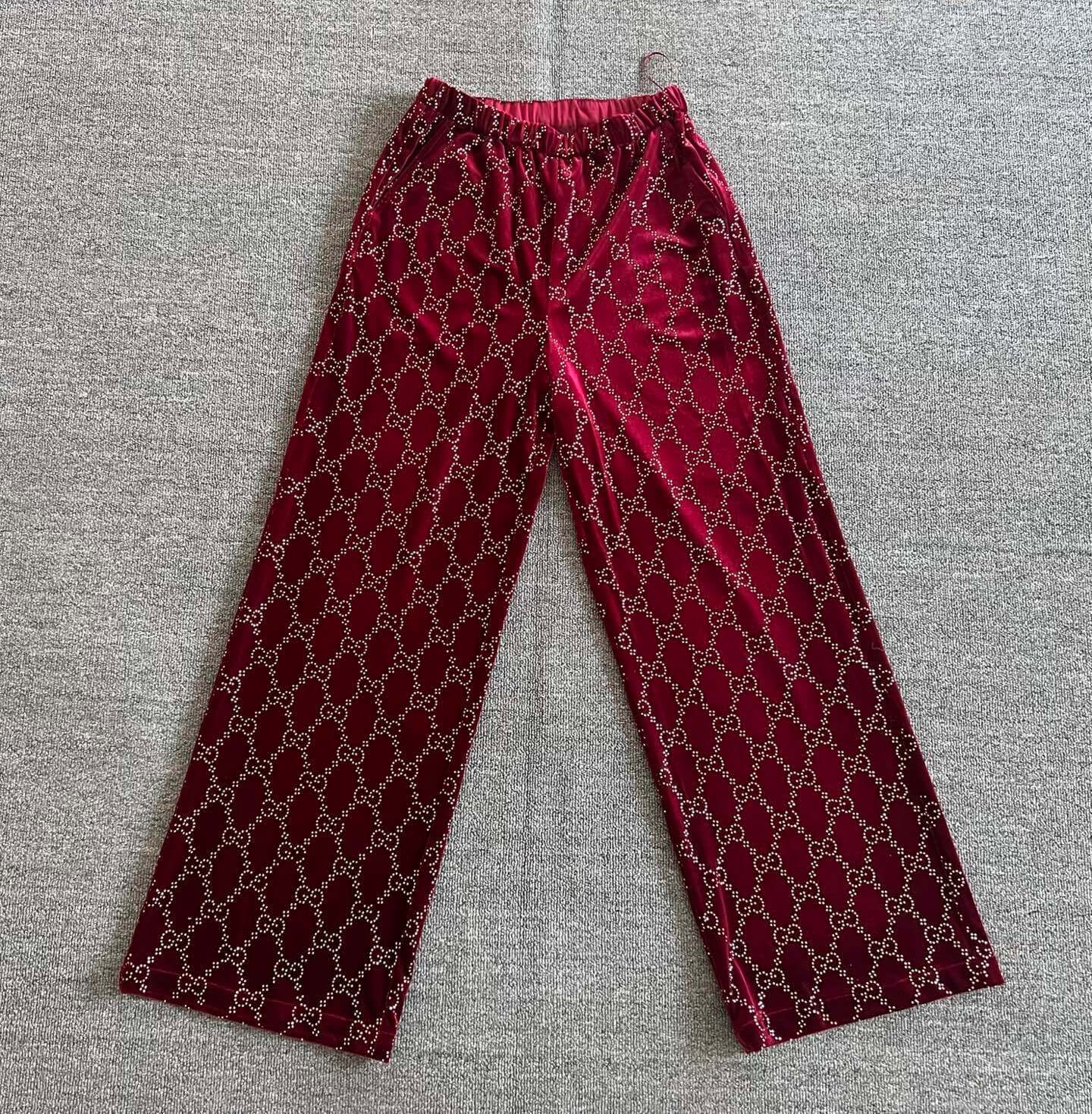 Gucci GG Monogram Crystal Embellished Velvet Blazer & Trousers Suit Set – Burgundy Red - Image 3