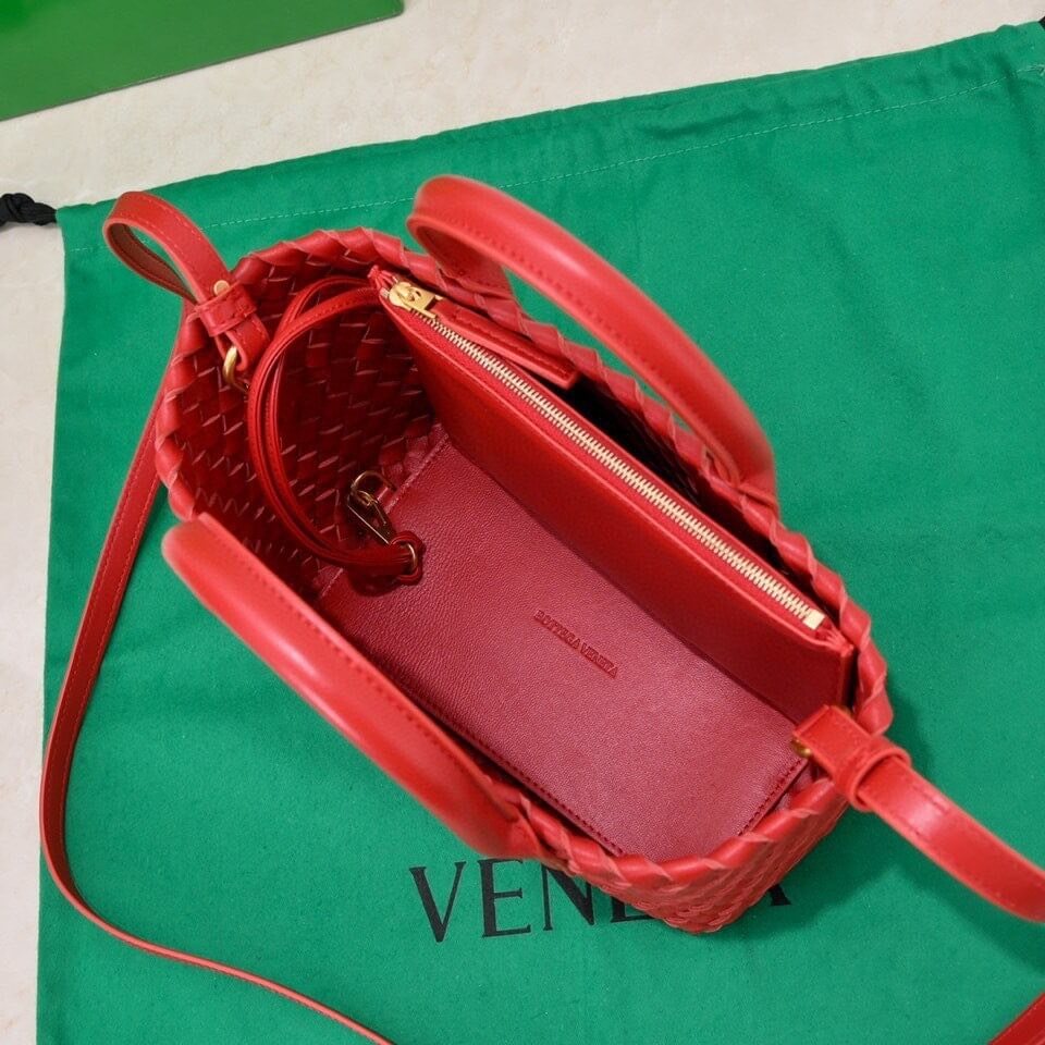 Bottega Veneta Mini Cabat Intrecciato Leather Tote Bag in Fiery Red - Image 4