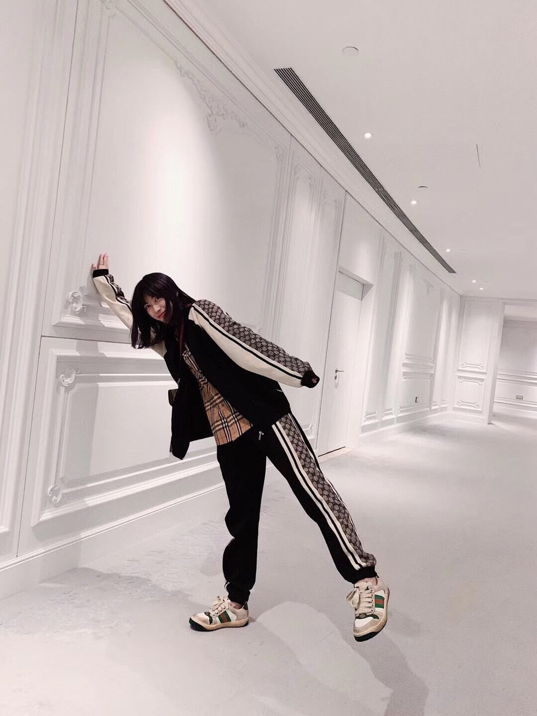 Gucci Logo Sideline Jersey Track Pants – Black with Grey Monogram Panels - Image 11