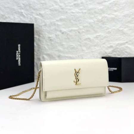 Saint Laurent YSL Sunset Chain Wallet in Smooth Leather – White