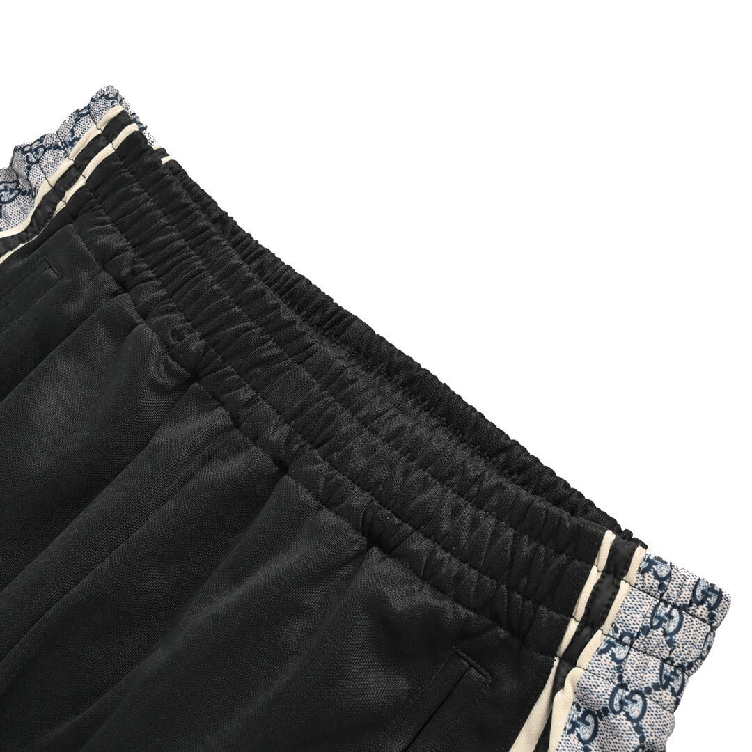 Gucci Logo Sideline Jersey Track Pants – Black with Grey Monogram Panels - Image 6