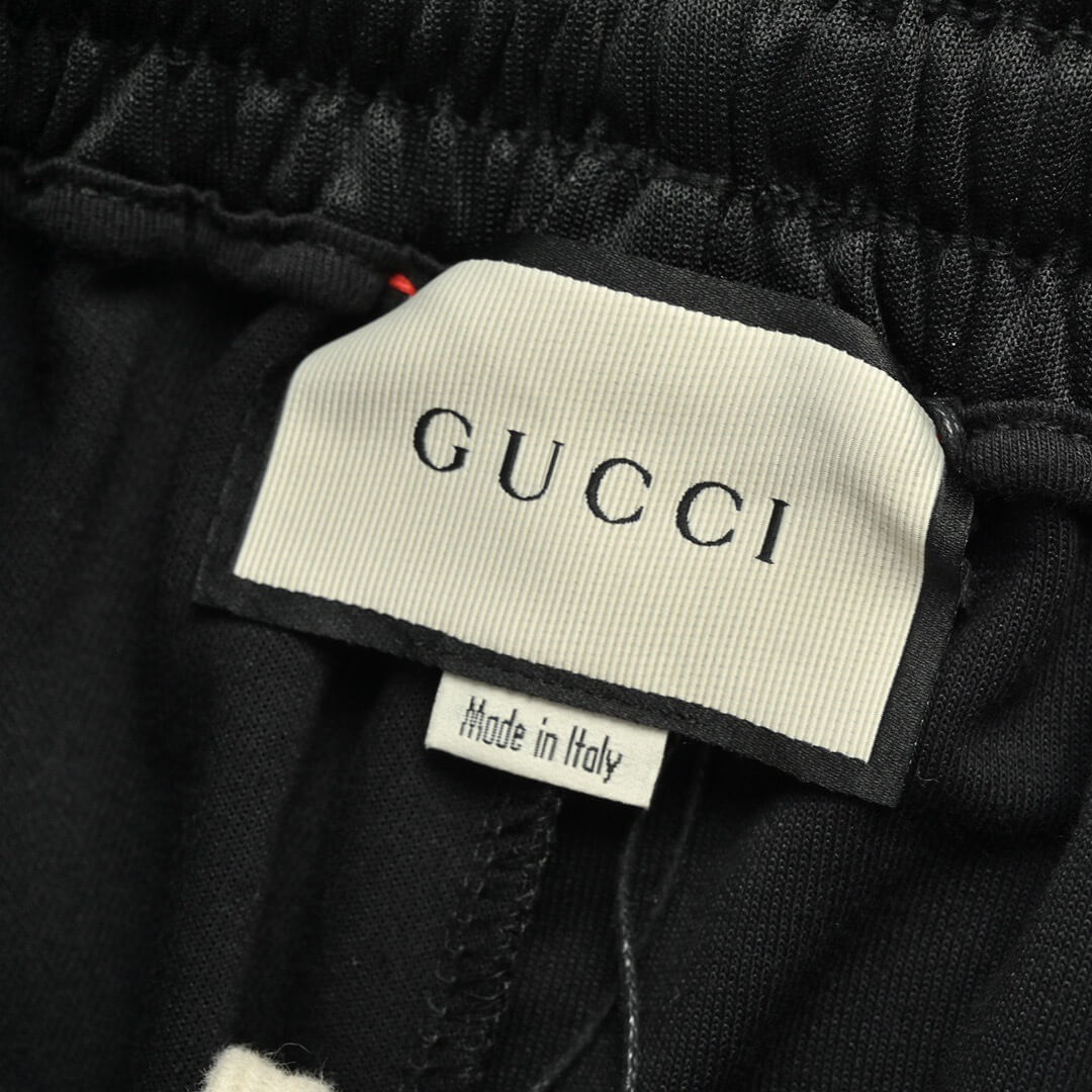 Gucci Logo Sideline Jersey Track Pants – Black with Grey Monogram Panels - Image 9