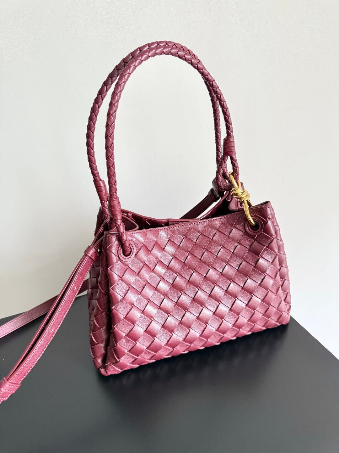 Bottega Veneta Intrecciato Leather Small Andiamo Shoulder Bag in Burgundy - Image 8