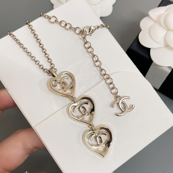 Chanel Triple Heart CC Pendant Necklace in Silver