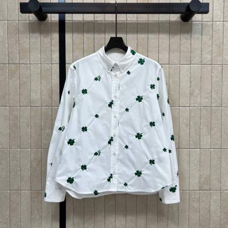 Christian Dior Men Lucky Clover & Logo Embroidered Cotton Poplin Button-Down Shirt – White
