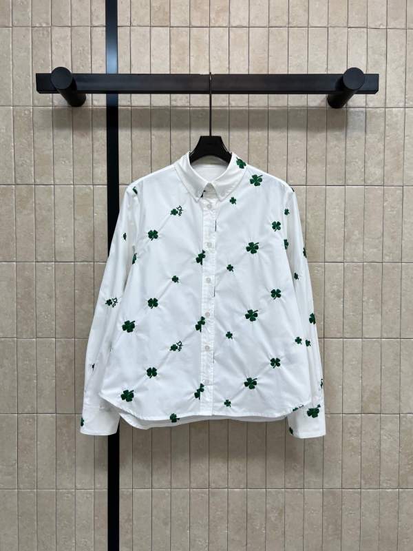Christian Dior Men Lucky Clover & Logo Embroidered Cotton Poplin Button-Down Shirt – White