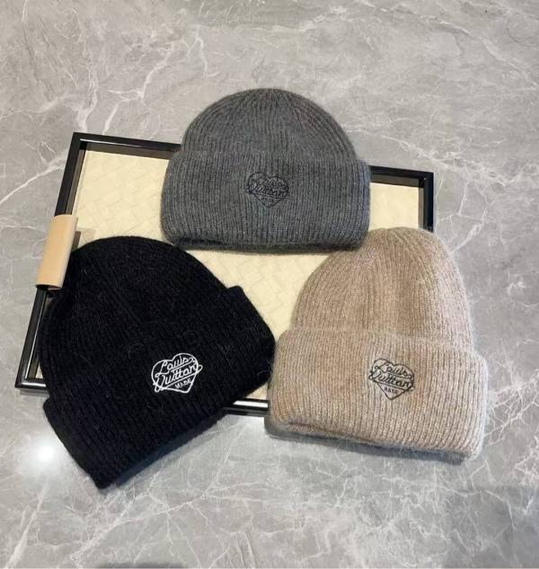 Louis Vuitton Branded Knitted Beanies – Available in Charcoal, Black, and Beige
