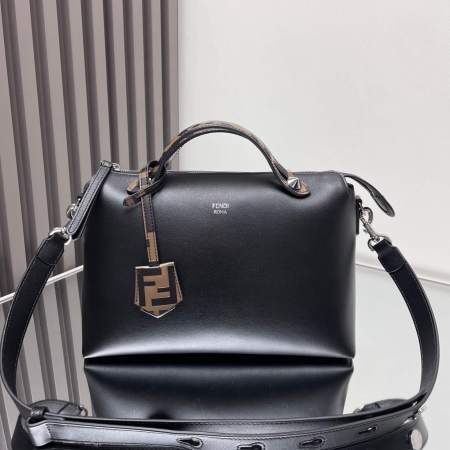 Fendi By The Way Medium Leather Boston Bag in Black with FF Motif Handle