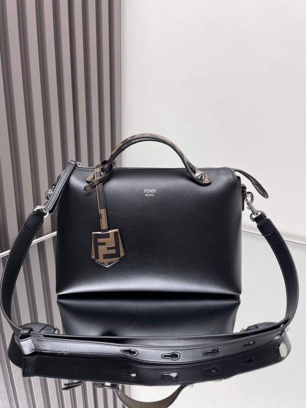 Fendi By The Way Medium Leather Boston Bag in Black with FF Motif Handle